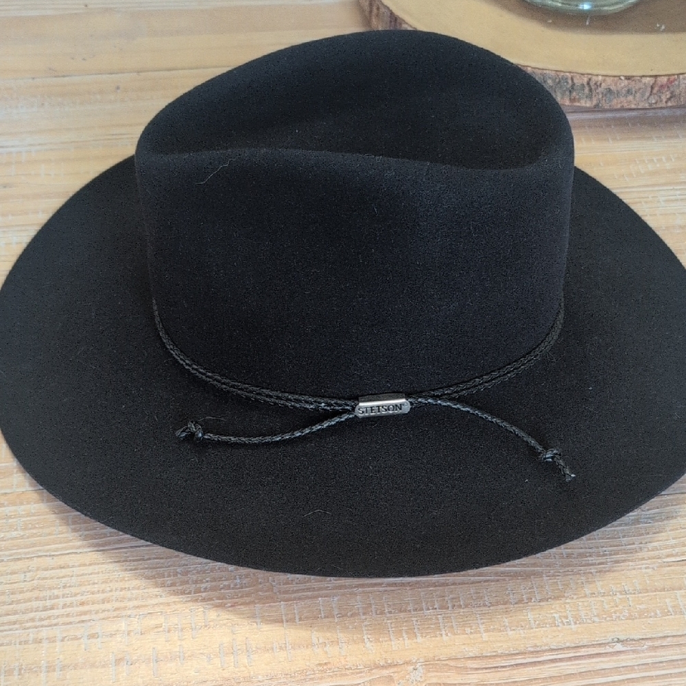 Stetson Black Felt Hat with Chin Cord